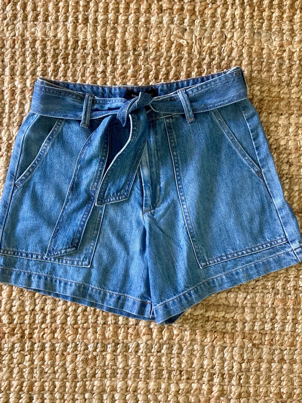 Banana Republic Denim Tie-Belt High-Rise Utility Shorts - Blue